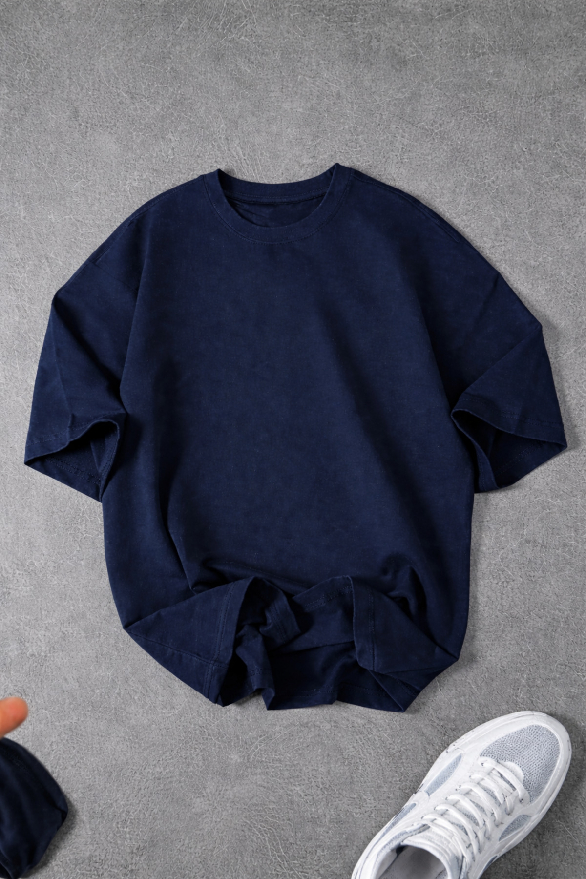 Revasser Unisex Erkek/Kadın Düz Baskısız Oversize Bisiklet Yaka Penye T-Shirt