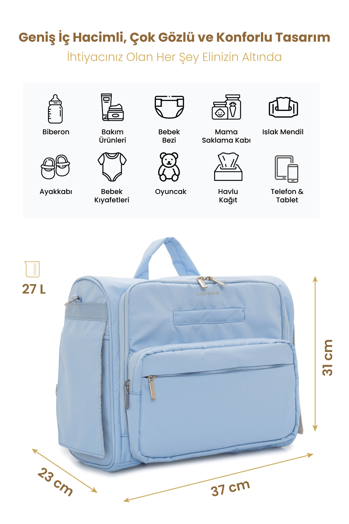 carry bliss BlissMate Anti-Bakteriyel Astarlı Doğum ve Yeni Doğan Çıkışı İçin Anne Bebek Sırt Çantası fotoğrafı 2 (önizleme)
