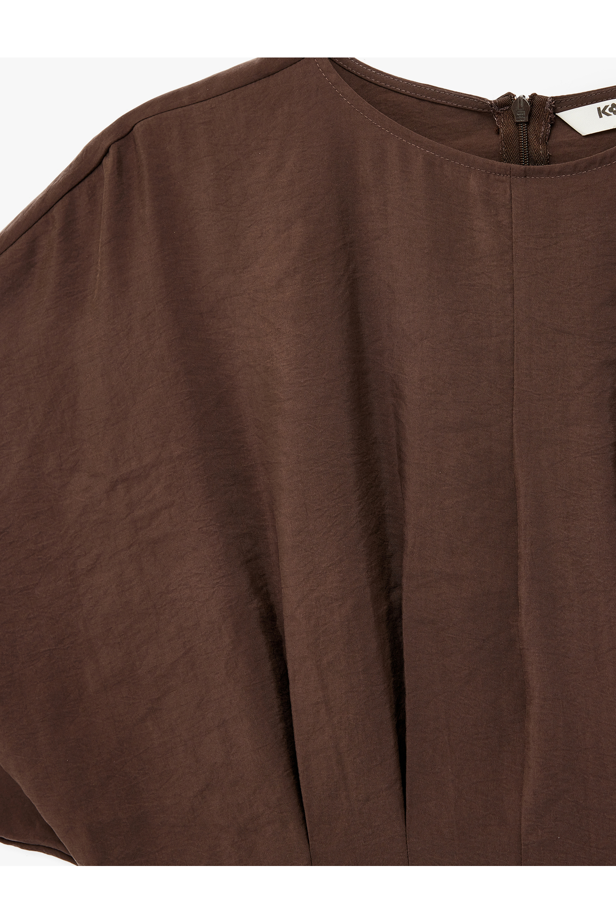 Koton  Modal Kumaş Slim Fit Pile Detaylı Kap Kol Bisiklet Yaka Crop Bluz - Görsel 5