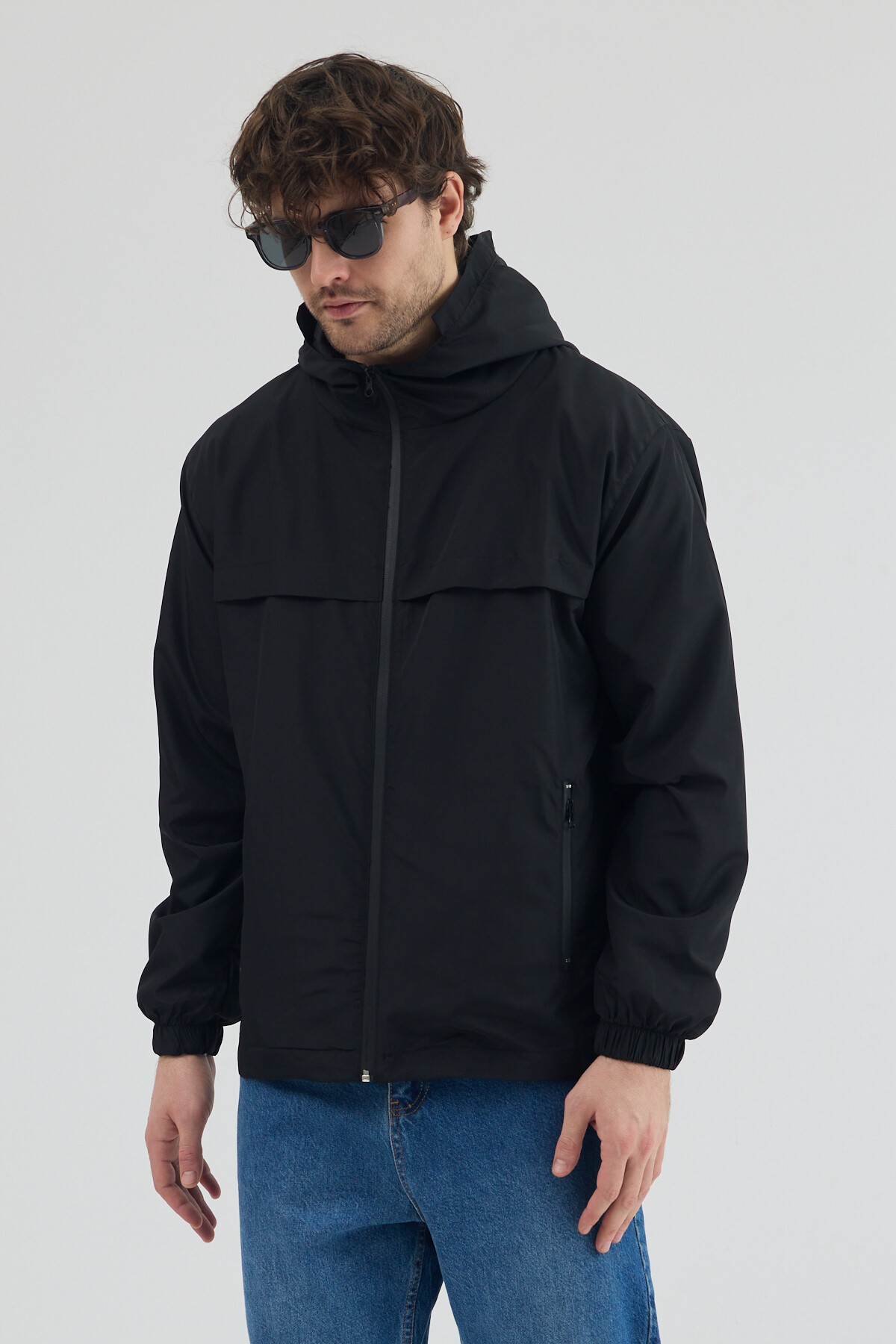 Tonny Black  Erkek Siyah Rüzgar ve Su Geçirmez Rahat Kalıp Yağmurluk
