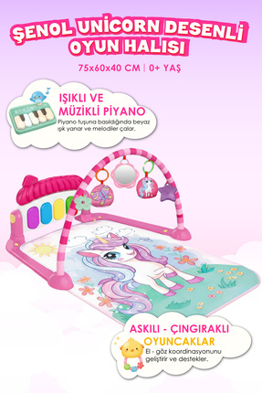 ŞENOL OYUNCAK Piyanolu Unicorn Desenli Bebek Oyun Halısı- Eğitici Müzikli Akt...