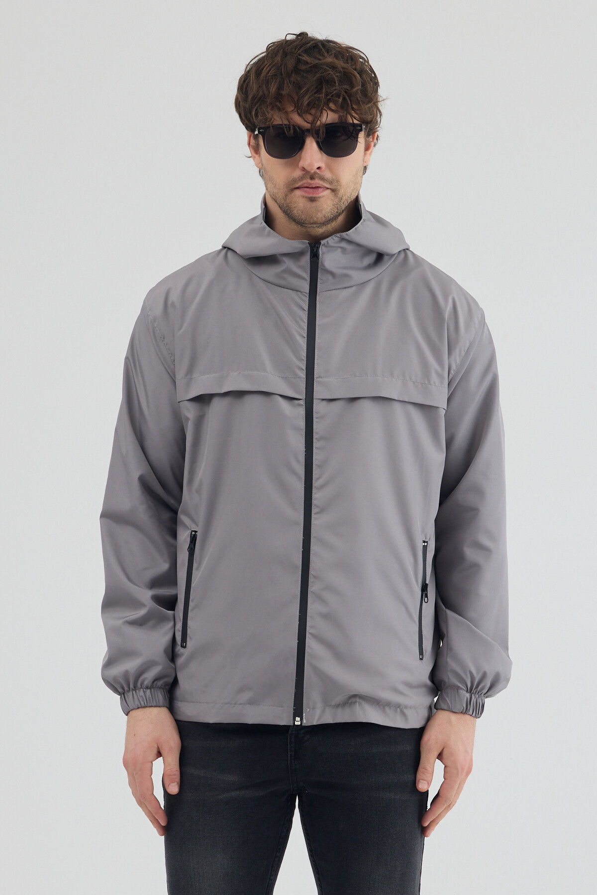 Tonny Black  Erkek Gri Rüzgar ve Su Geçirmez Rahat Kalıp Yağmurluk