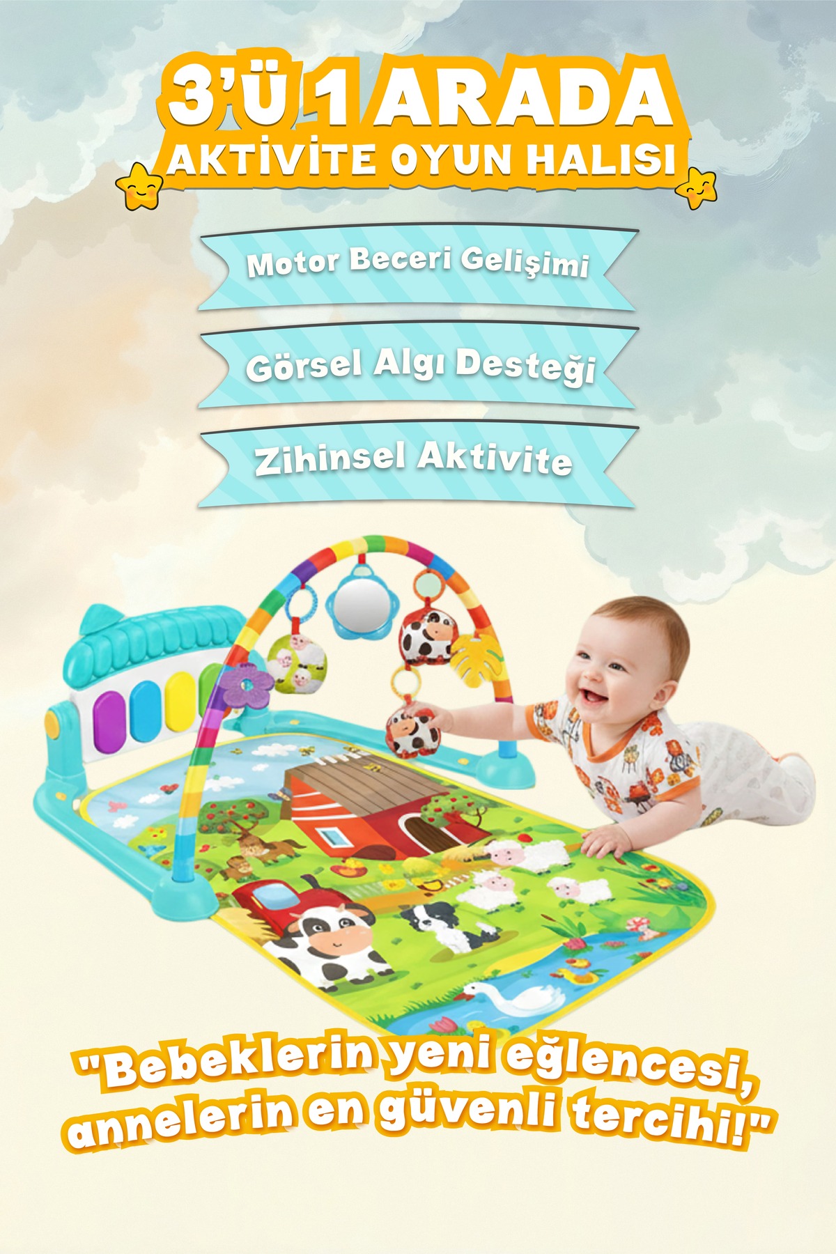 ŞENOL OYUNCAK Piyanolu Çiftlik Desenli Bebek Oyun Halısı- Eğitici Müzikli Aktivite Halısı (0-24 Ay) fotoğrafı 2 (önizleme)