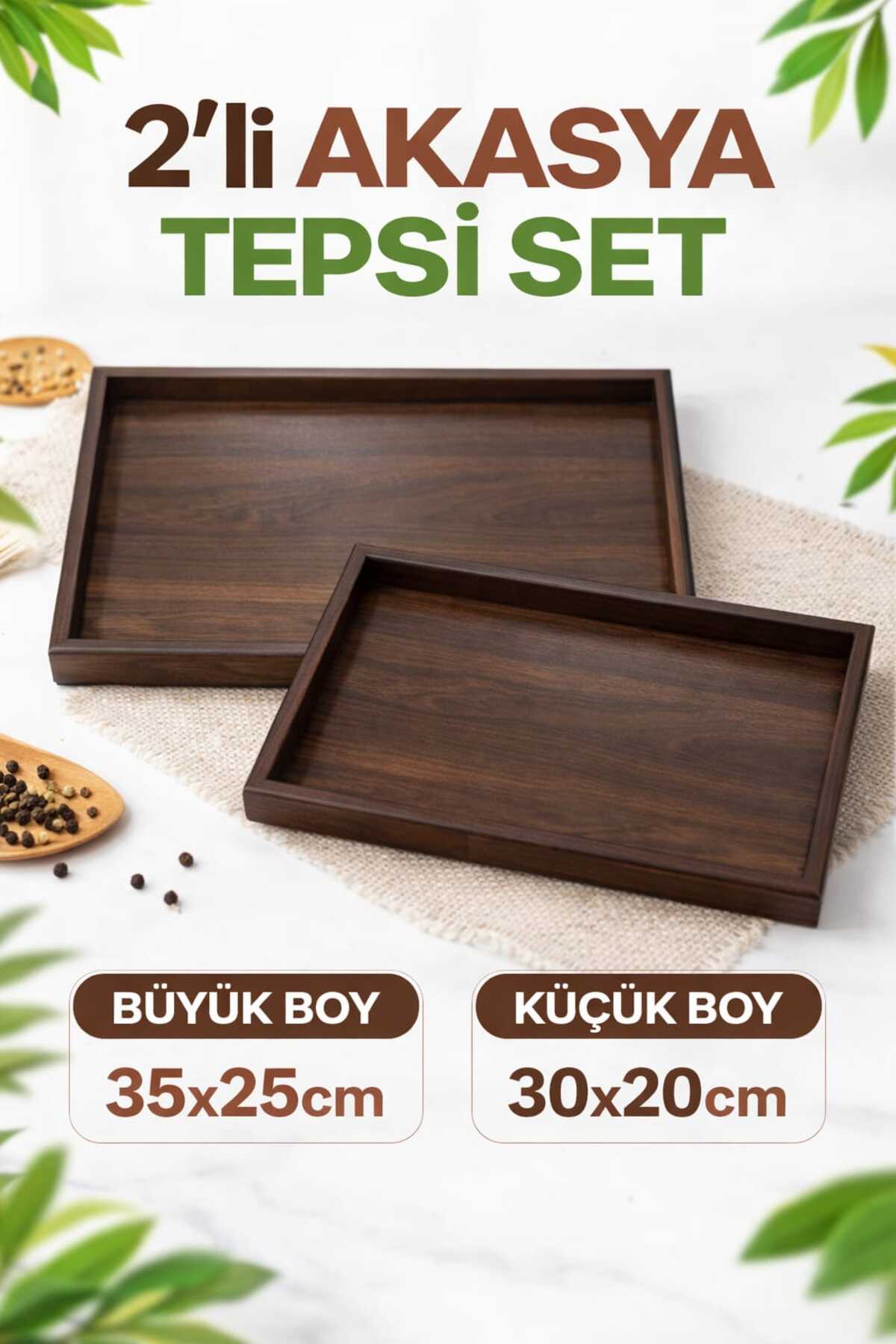 2-Piece Acacia Wood Presentation and Decorative Organizer Tray Set