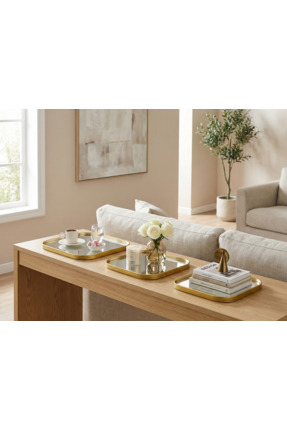 Febrini Kare Gold Sunum Tepsisi ve Duvar Aksesuarı 24x24 3 Adet