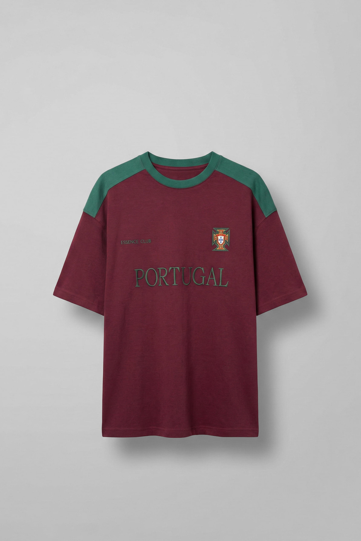 Men's Oversize Embroidered Country Themed Uniform T-Shirt Burgundy