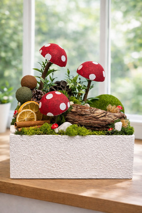 Derin Düşler El Yapımı Masaüstü Ahşap Saksılı Dekoratif Çiçek Kırmızı Mantar ...