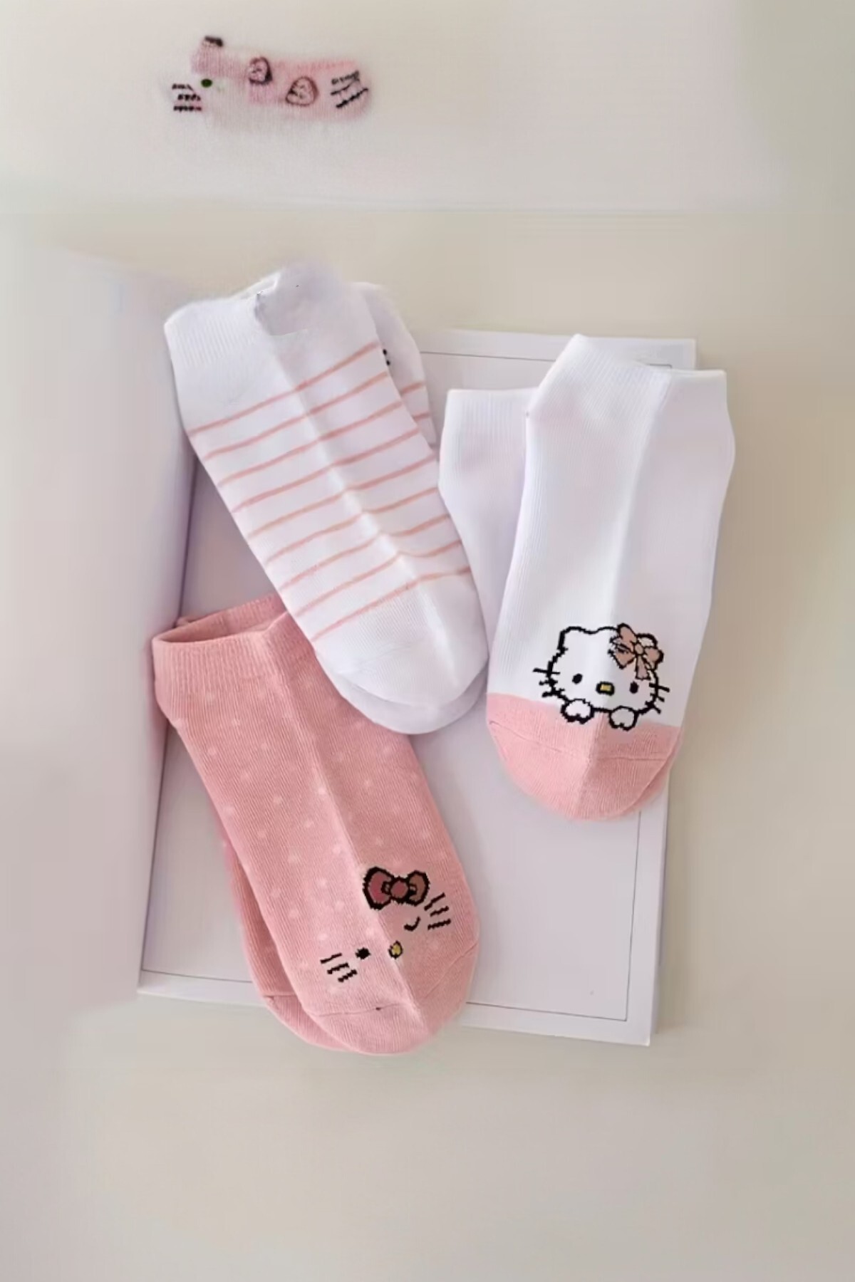 Hitit Socks Kadın 5 Çift Günlük Kullanıma Uygun Sevimli Kedi Desenli Görünmez Babet Çorap görsel 3