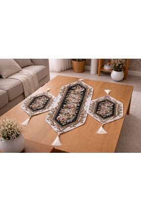 Yeshome Collection Royal Noir 3’lü Goblen Runner Set 35x85 & 2x35x45