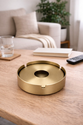 KEA Altın Renk Paslanmaz Çelik Kapaklı Küllük Modern Tasarım