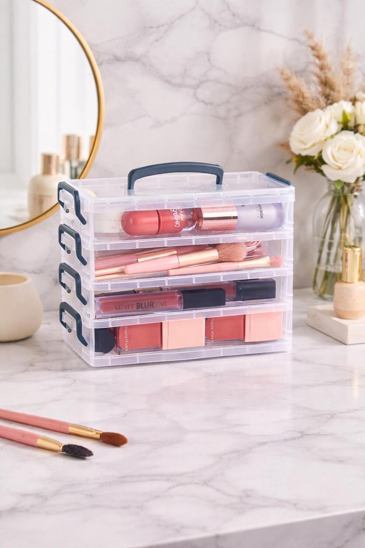 Wish 4 Tier Lid Makeup Organizer - Cosmetic Nail Polish Brush Organizer Travel Holiday Storage Box