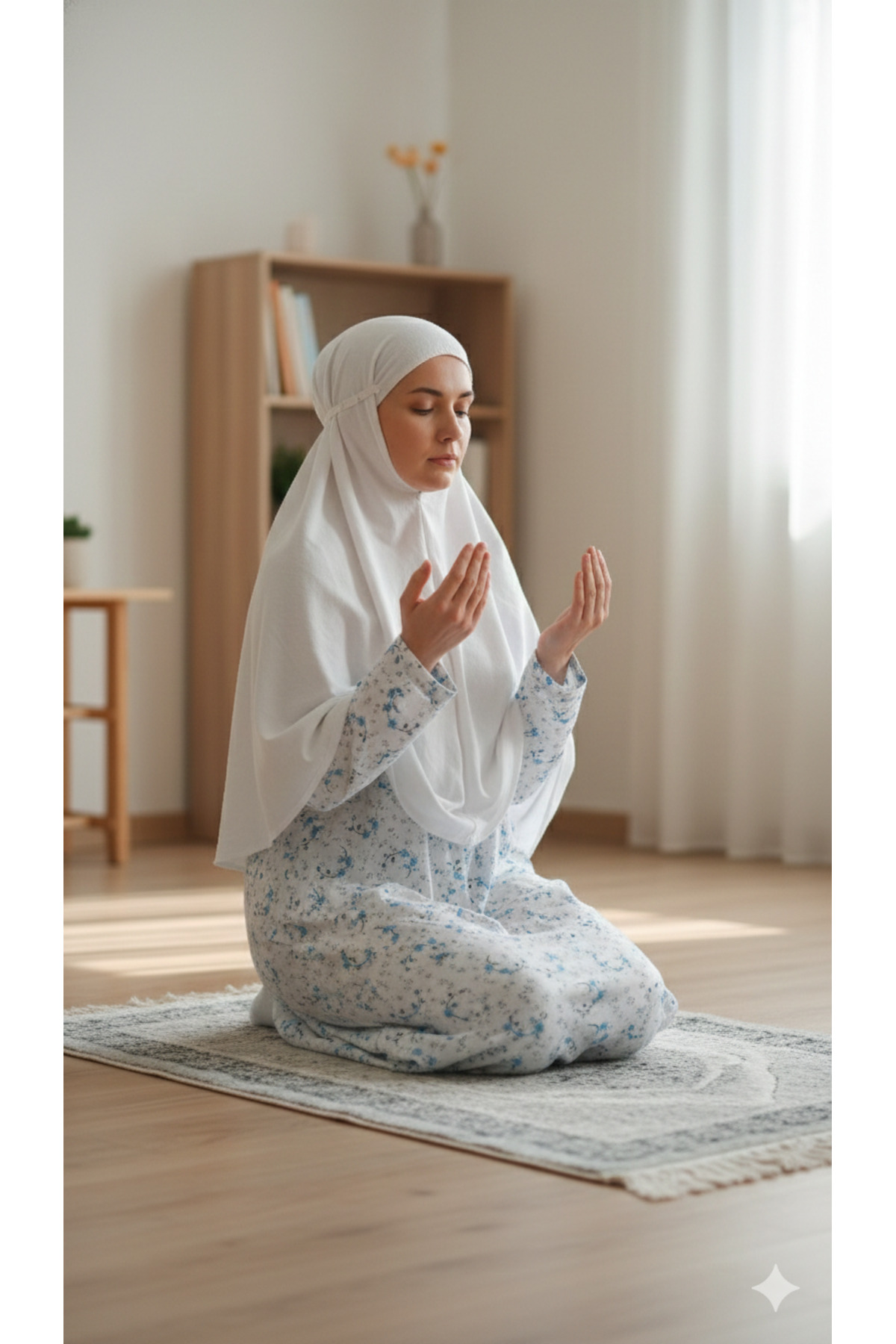 5.MEVSİM Boydan Uzun Kollu Anne Geceliği Mavi Çiçek Desenleriye- Bahar Mevsimine Özel