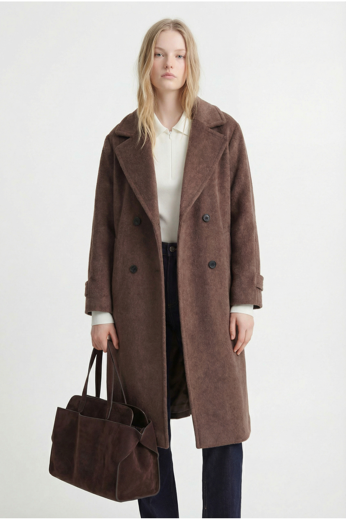 PAULMARK  Kadın Kruvaze Kapama Kaşe Kaban - Görsel 2