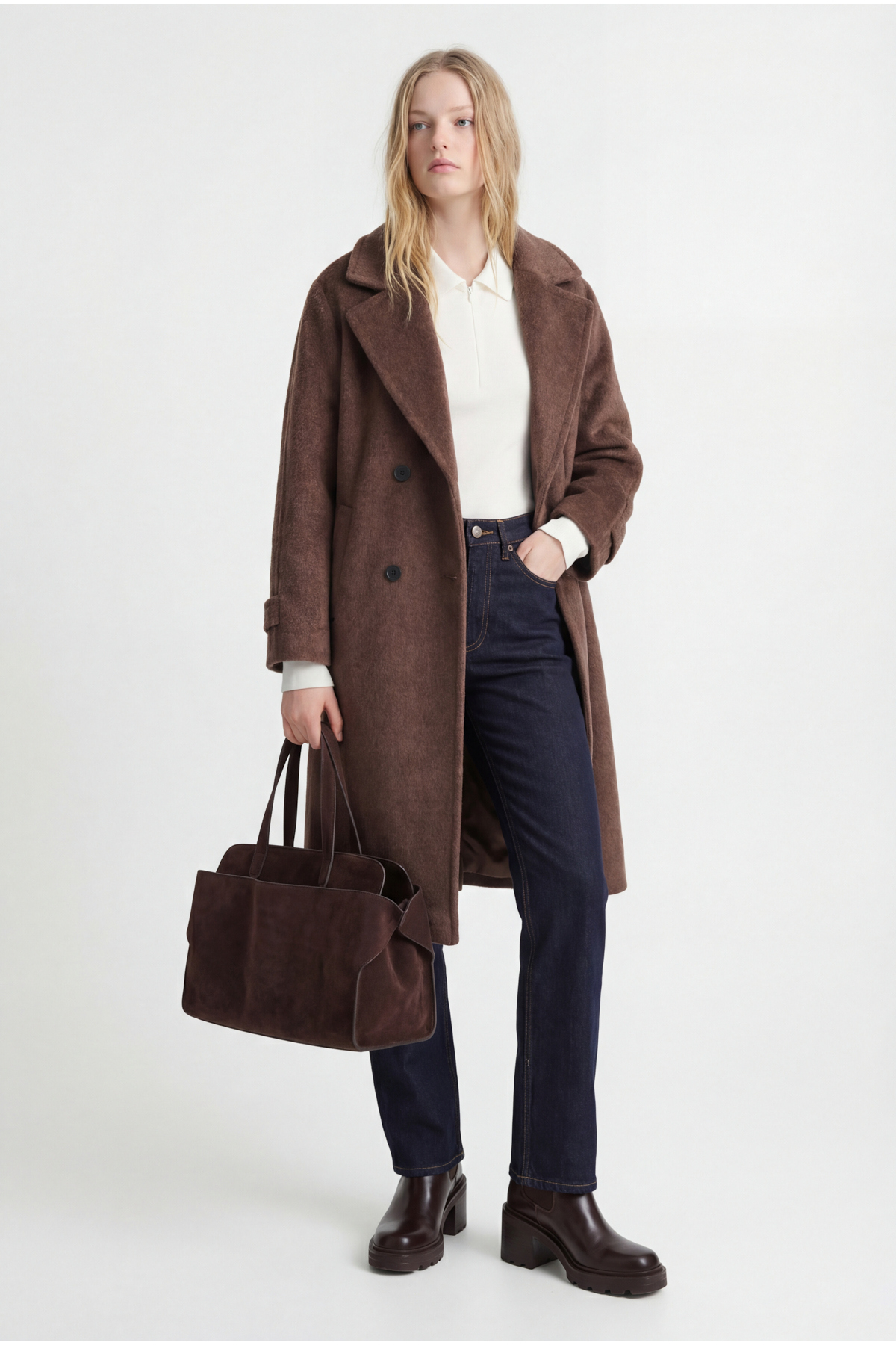 PAULMARK  Kadın Kruvaze Kapama Kaşe Kaban