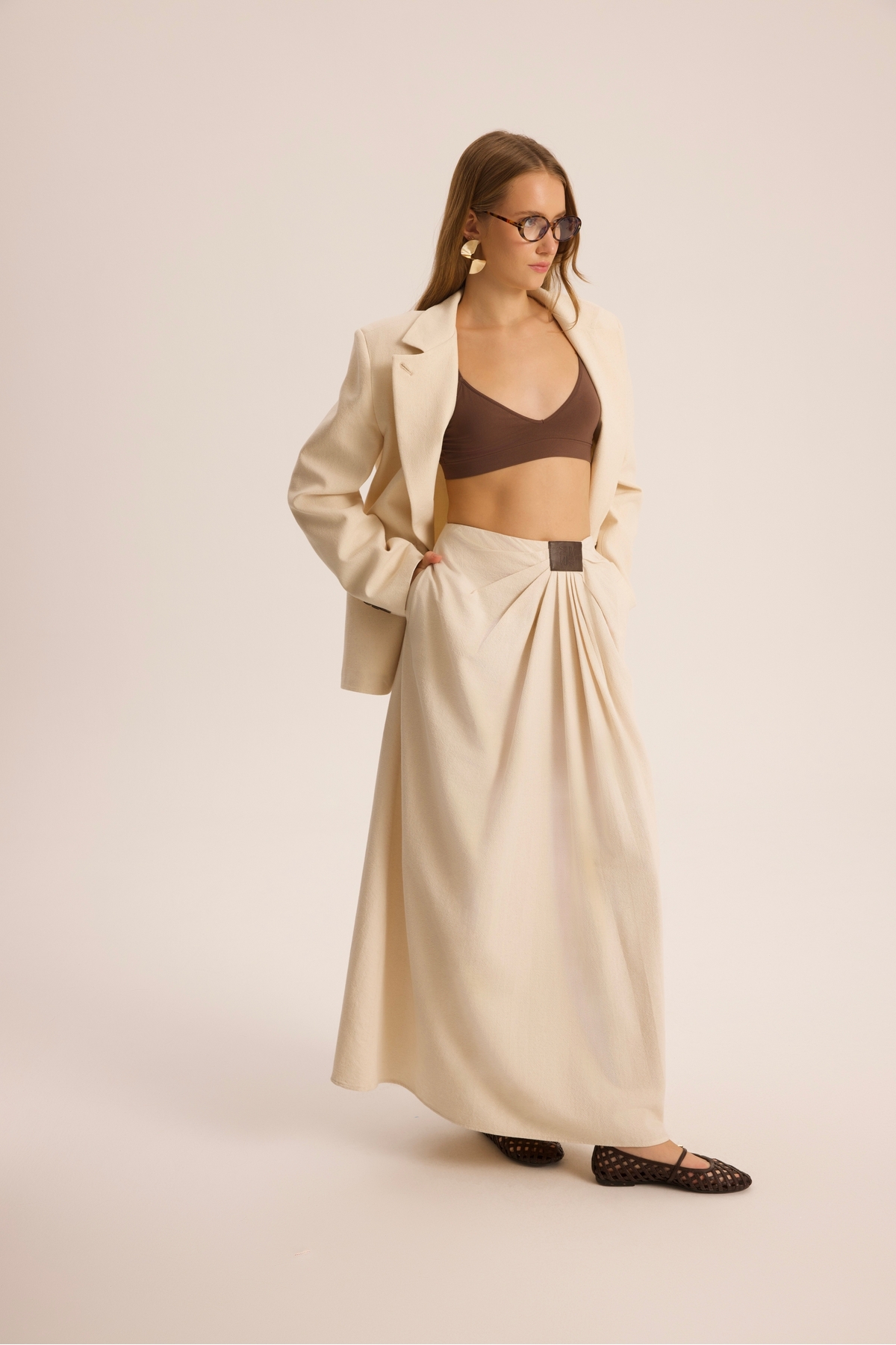MAI STUDIOS CO.  Lagoon Dik Yaka Bej Blazer - Görsel 4