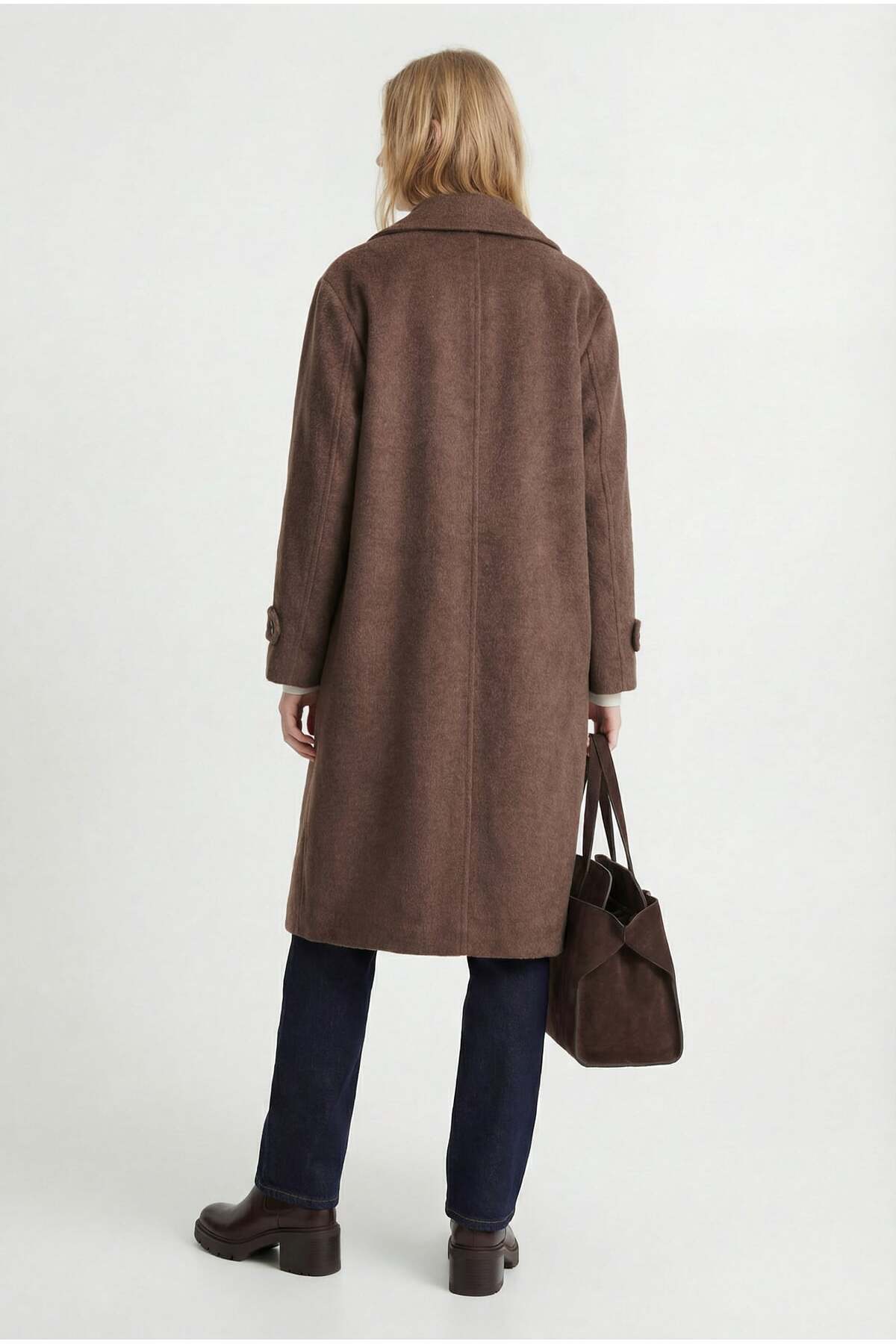 PAULMARK  Kadın Kruvaze Kapama Kaşe Kaban - Görsel 5