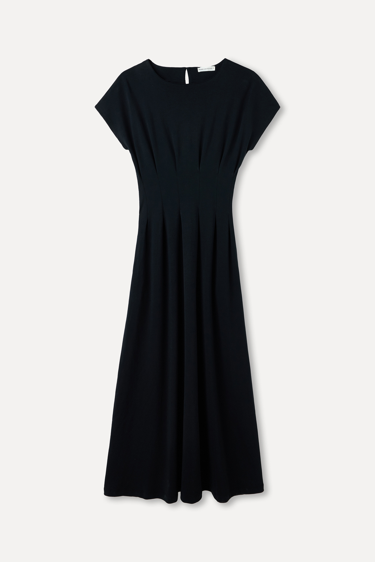 Mudo Women's Black Stitching Detailed Straight Cut Short Sleeve Midi Dress