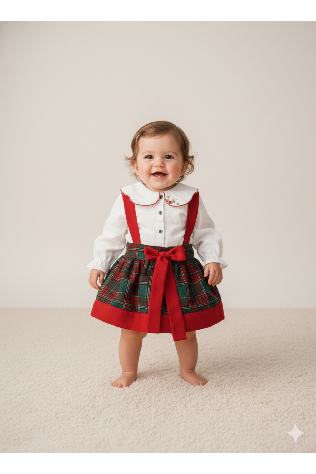 tinytrends Kız Bebek&Çocuk Ekoseli Salopet Askılı Elbise Ve Nakışlı Gömlek Takım Bayramlık fotoğrafı 4 (önizleme)