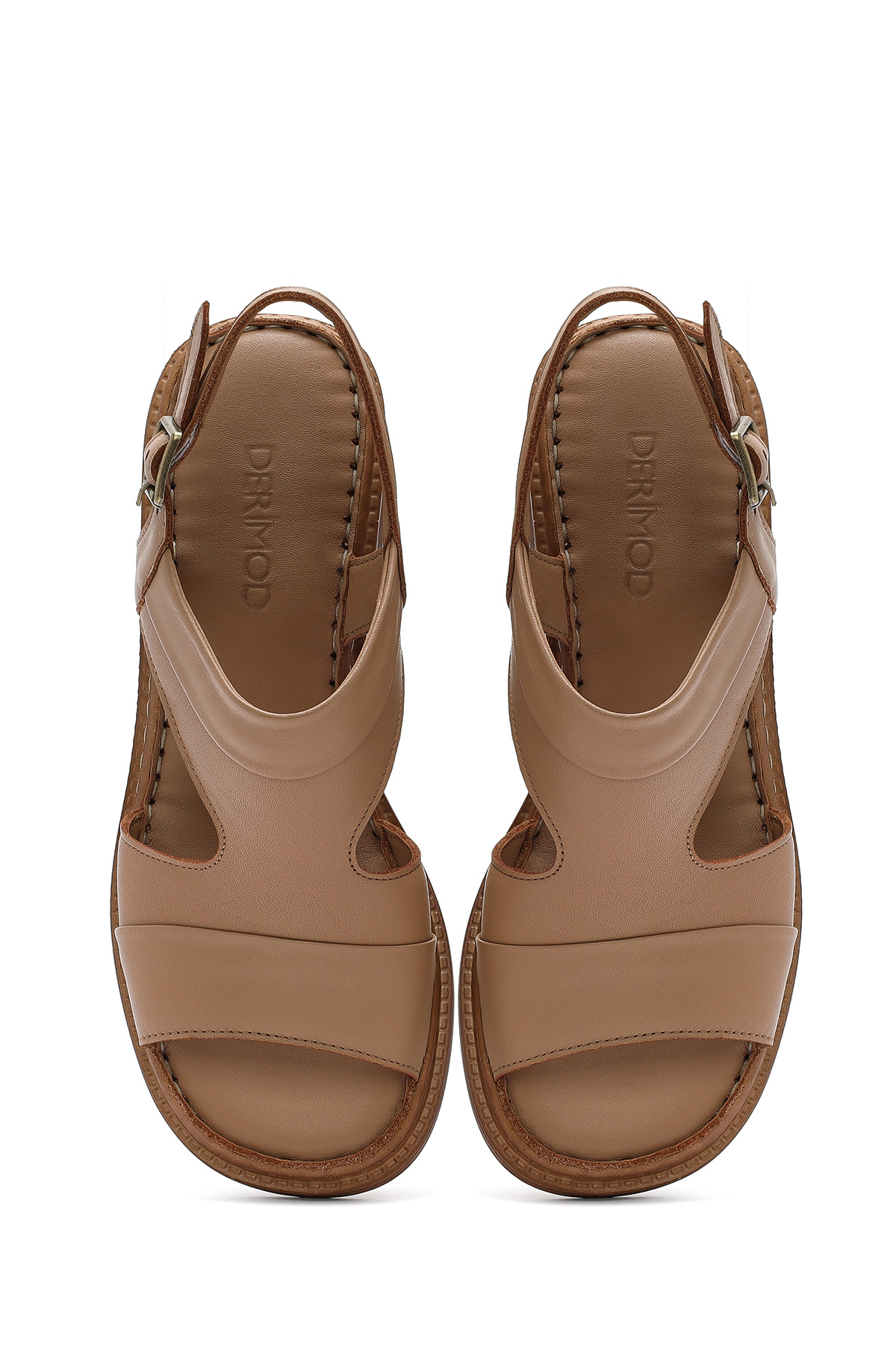 Derimod  Kadın Camel Bilekten Bantlı Kalın Topuklu Deri Sandalet 26SFD340718 - Görsel 5