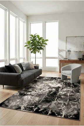 Efor Halı Lynosse Siyah Halı Modern Dokuma Halı Yumuşak Oturma Odası Salon Ço...