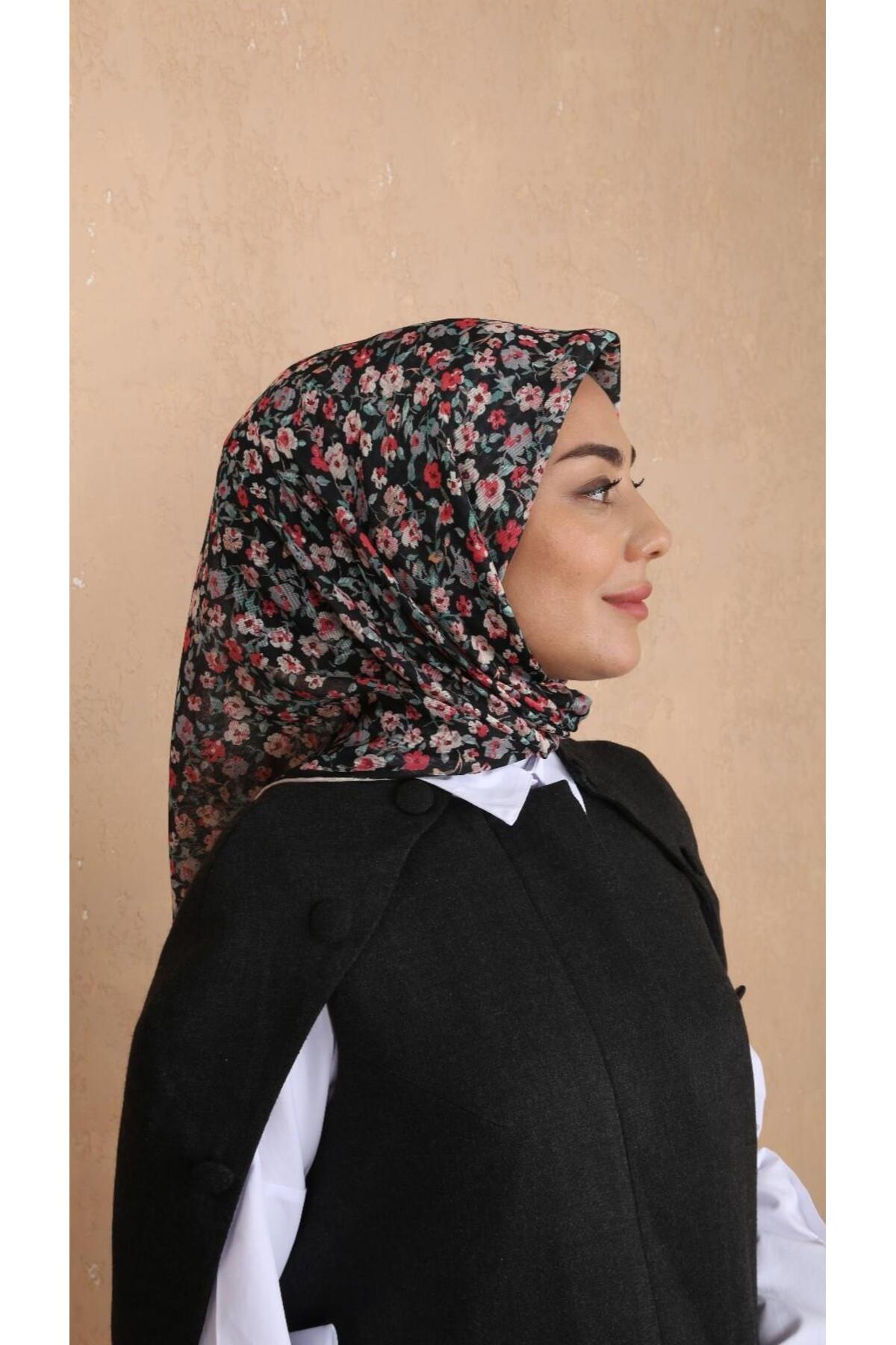 روسری نخی نرم فوشیا مشکی 3