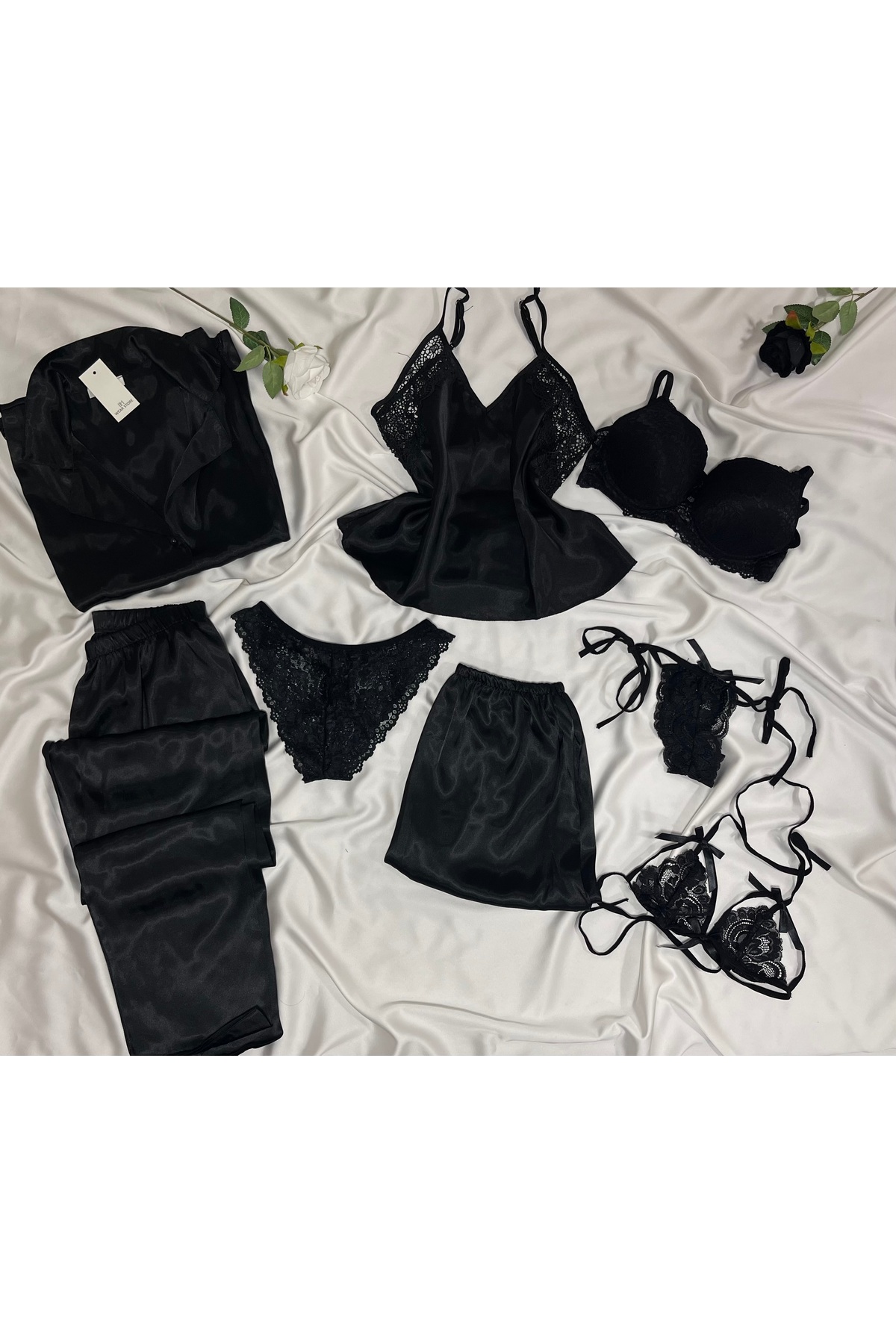 B&M STORE 8’li Saten Gecelik Pijama Seti