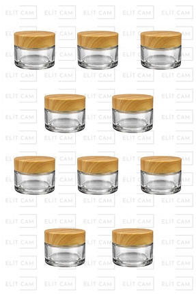 Elitcam 30 CC CAM ŞEFFAF KREM KAVANOZU - AHŞAP DESENLİ PLASTİK KAPAKLI İÇ CON...
