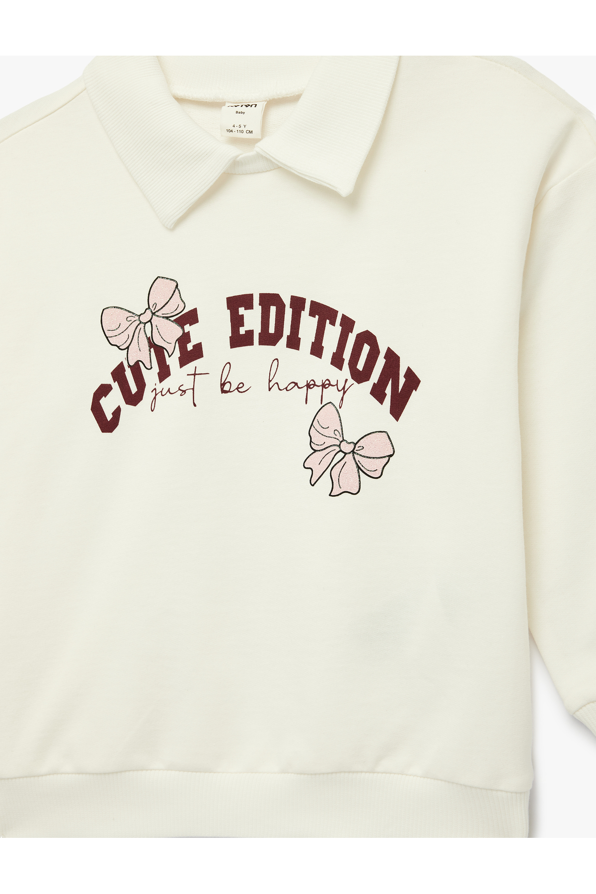 Koton Pamuklu Fiyonk Baskılı Şardonlu Uzun Kollu Polo Yaka Sweatshirt fotoğrafı 3 (önizleme)