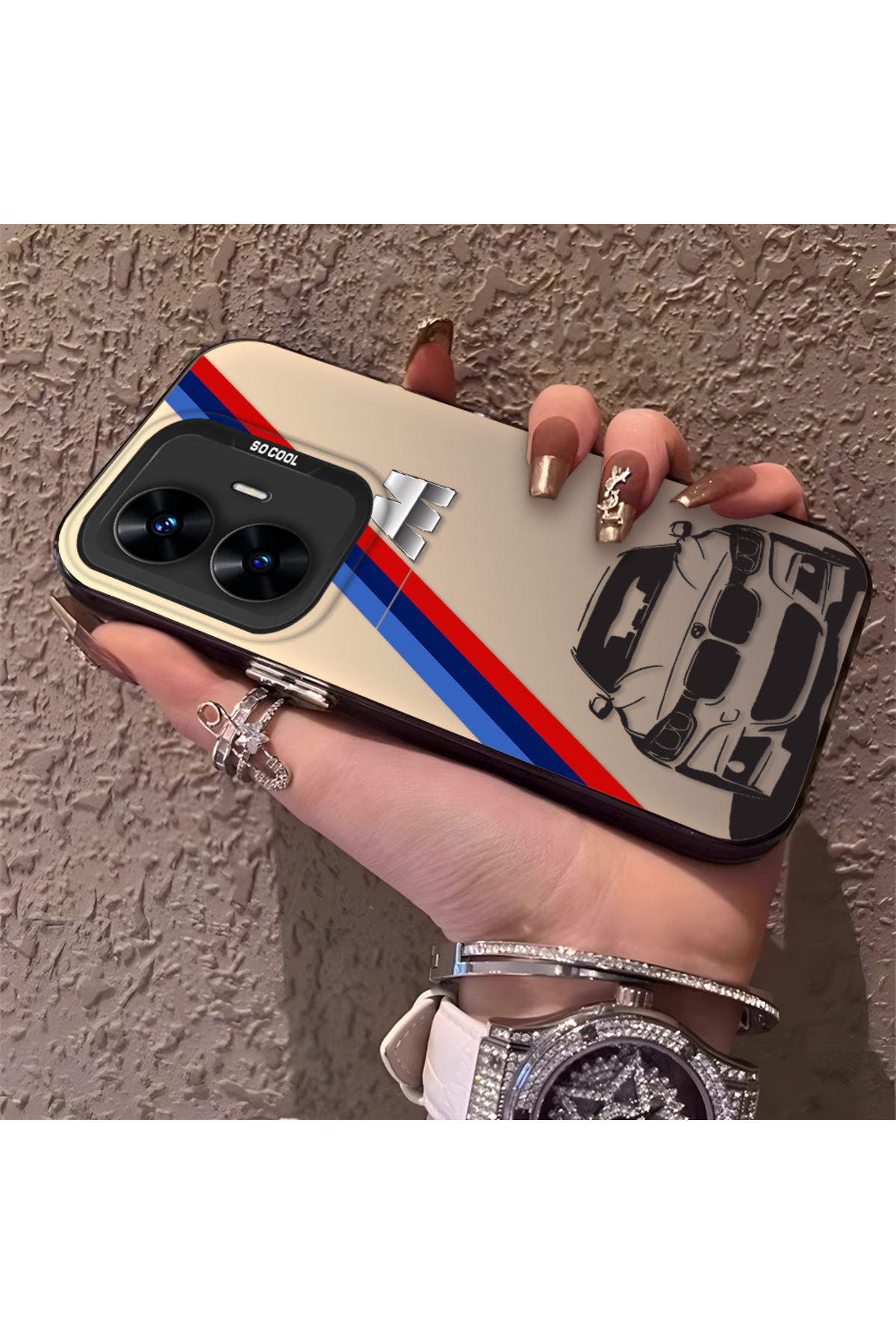 Realme C55 Compatible Silicone BMW Patterned Edge Hard Rear Anti Fall Phone Case