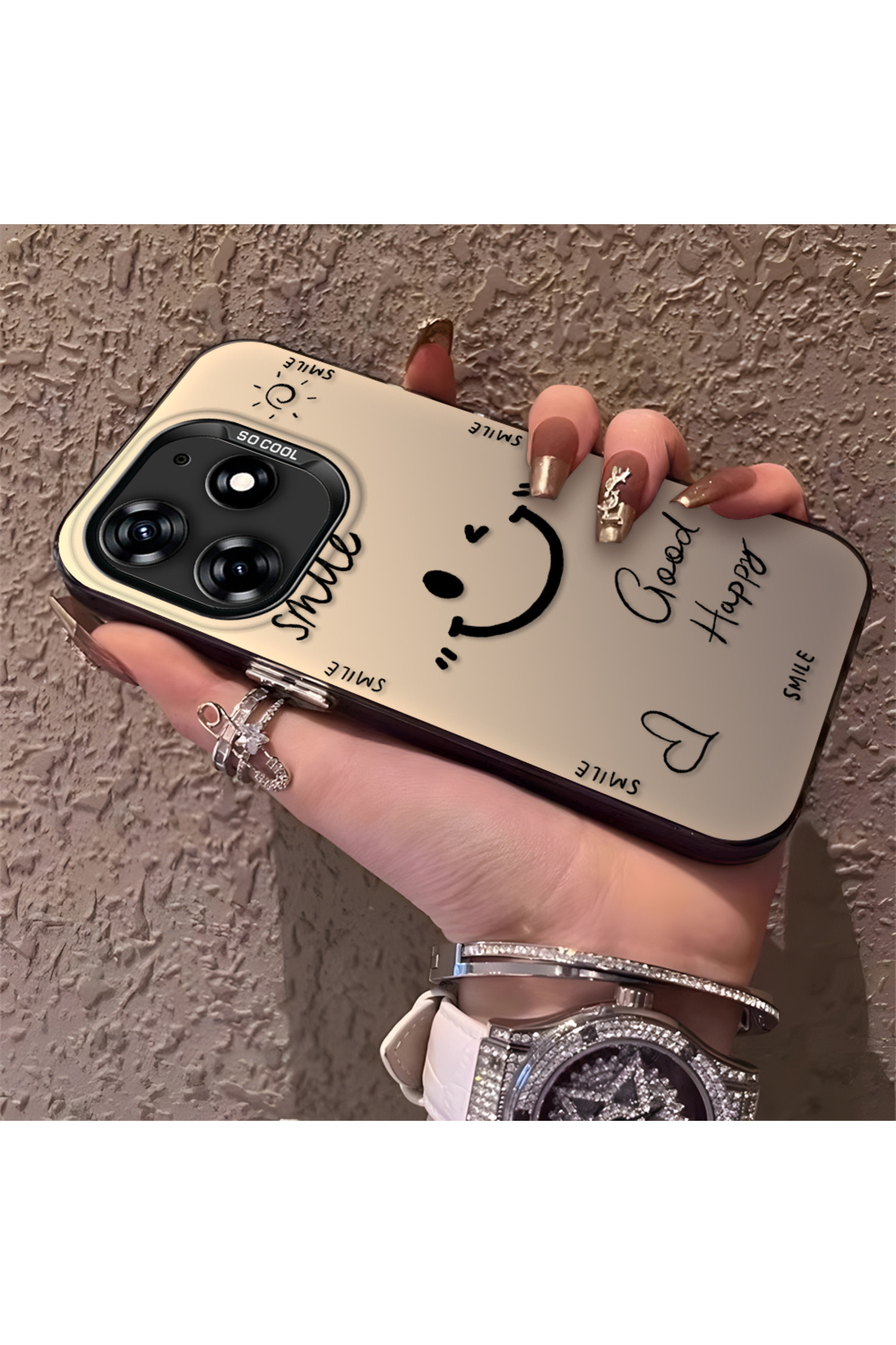 Tecno Spark 10 Pro 4G Compatible Silicone Edge Hard Back Anti Fall Phone Case with Smile Pattern