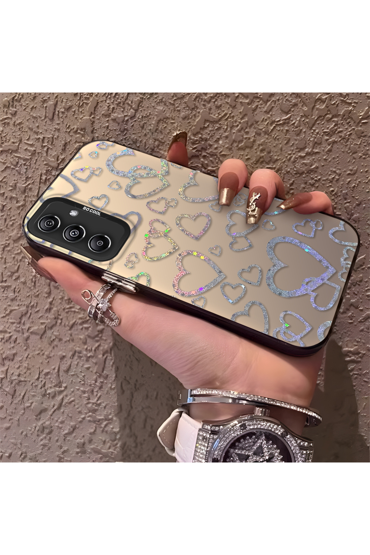 Samsung Galaxy M34 5G Compatible Heart Patterned Silicone Edge Hard Back Anti Fall Phone Case