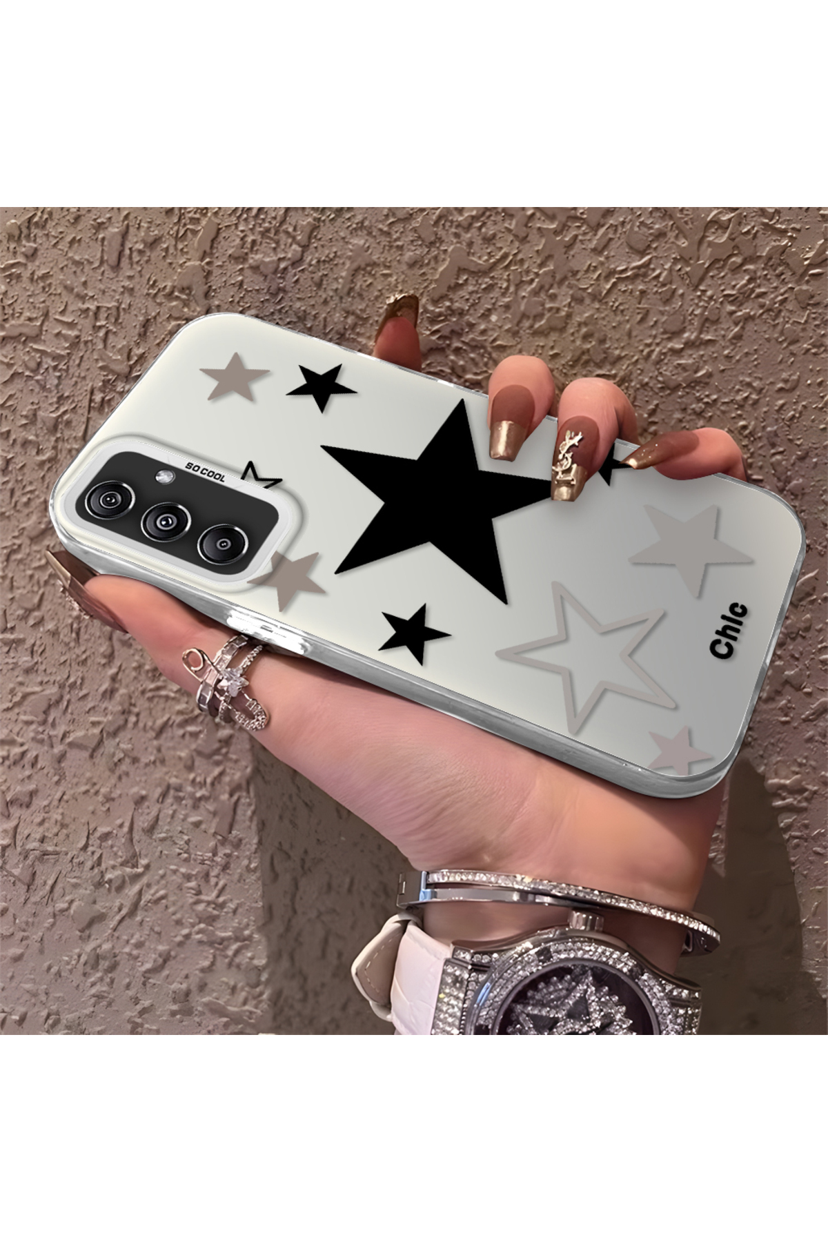 Samsung Galaxy M34 5G Compatible Silicone Phone Case Edge Hard Rear Anti Fall stars Patterned
