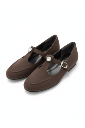 LOVE SHINE Saras Taş Tokalı Süet Dikişli Yuvarlak Burun Büyük Numara Kadın Babet