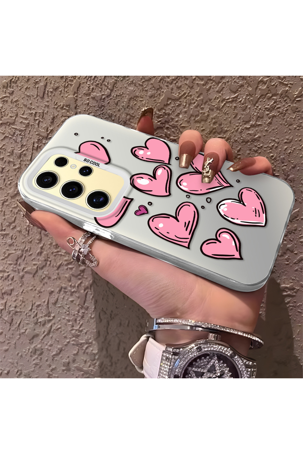 Samsung Galaxy S24 Ultra Compatible Silicone Edge Hard Rear Anti Fall Phone Case with Heart Pattern
