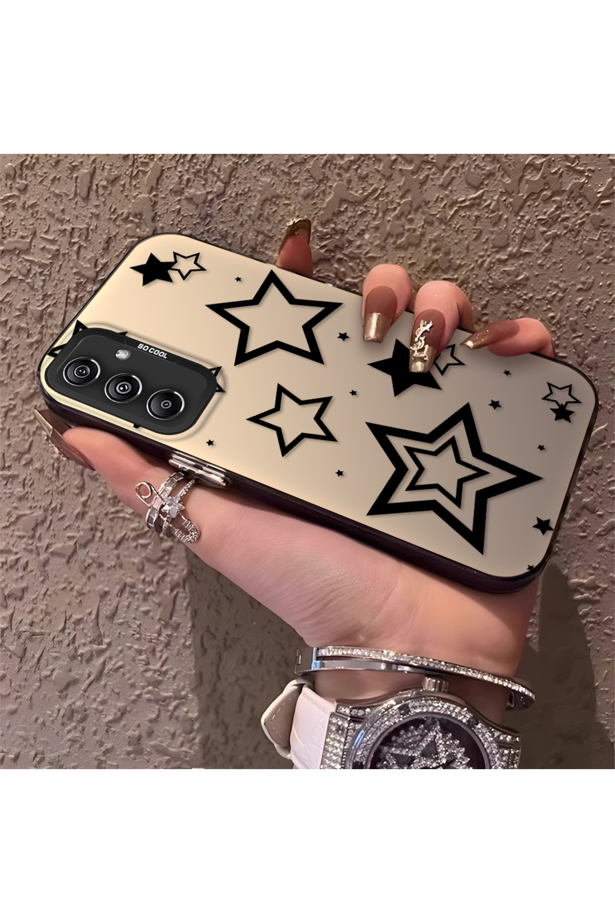 Samsung Galaxy M34 5G Compatible Silicone Edge Hard Rear Anti Fall Phone Case with stars Pattern