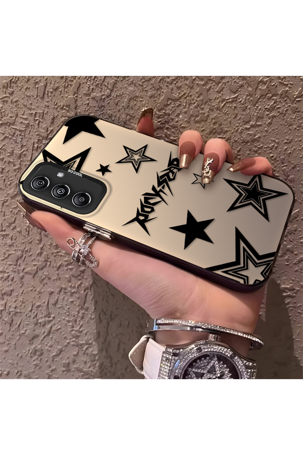 Samsung Galaxy M34 5G Compatible Silicone Phone Case Edge Hard Rear Anti Fall stars Patterned