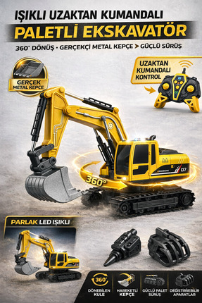YILDIRIM OYUNCAK Işıklı Uzaktan Kumandalı Paletli Ekskavatör İş Makinesi | 36...