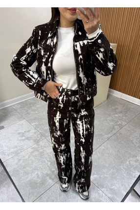 ÖzenButik Flok Baskılı Ceket Pantolon Takım