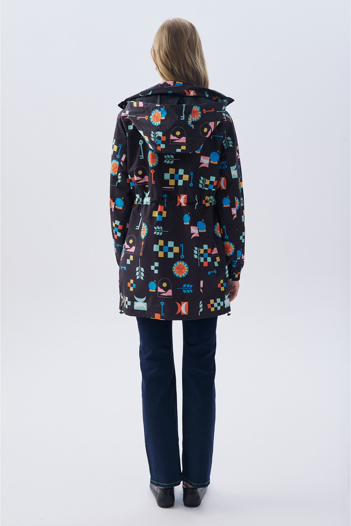 Mudo  DESENLİ ÇİFT FERMUARLI KAPÜŞONLU UZUN YAĞMURLUK - Görsel 2