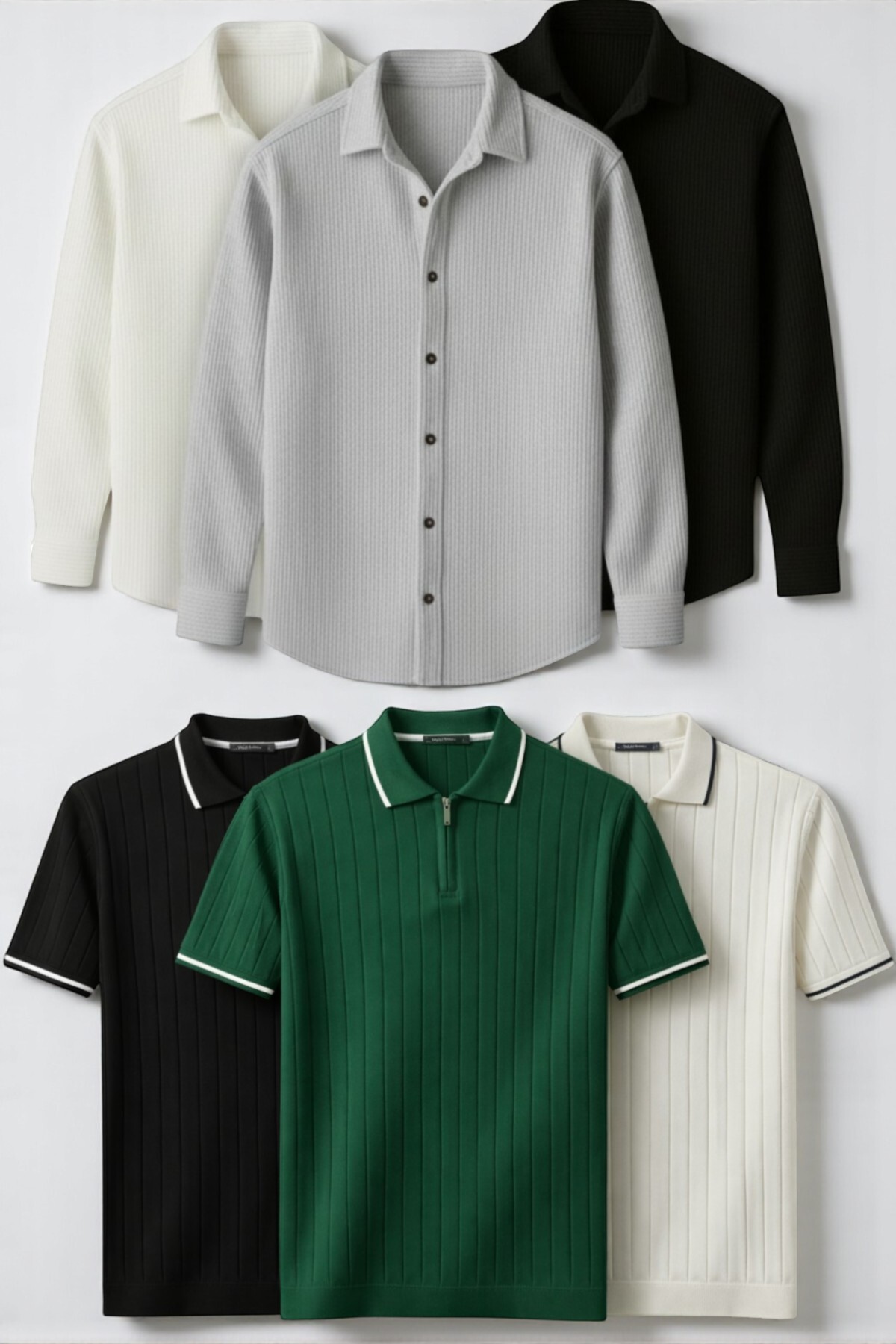 Erkek Mevsimlik 6’lı Kombin Set – 3’lü Ottoman Gömlek & 3’lü Pamuklu Polo Yaka Tişört