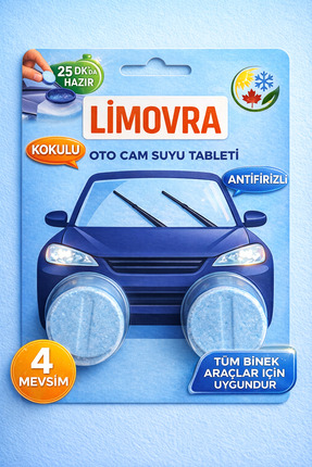 LİMOVRA Oto Cam Temizleyici-2 ADET Tabletten Oluşan-Parfümlü-Antifirizli