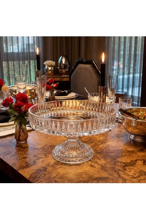 i love home glass Kesme Kristal Ayaklı Sunum Kasesi 28 cm
