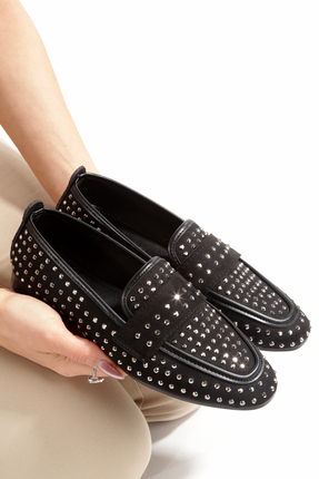 Nanis shoes Babet Elmas Detaylı Düz Topuklu