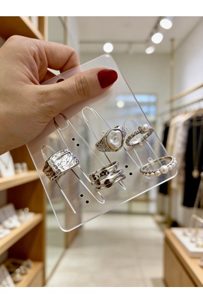 ayoljewelry İnci Detaylı 5'li Çelik Yüzük Seti