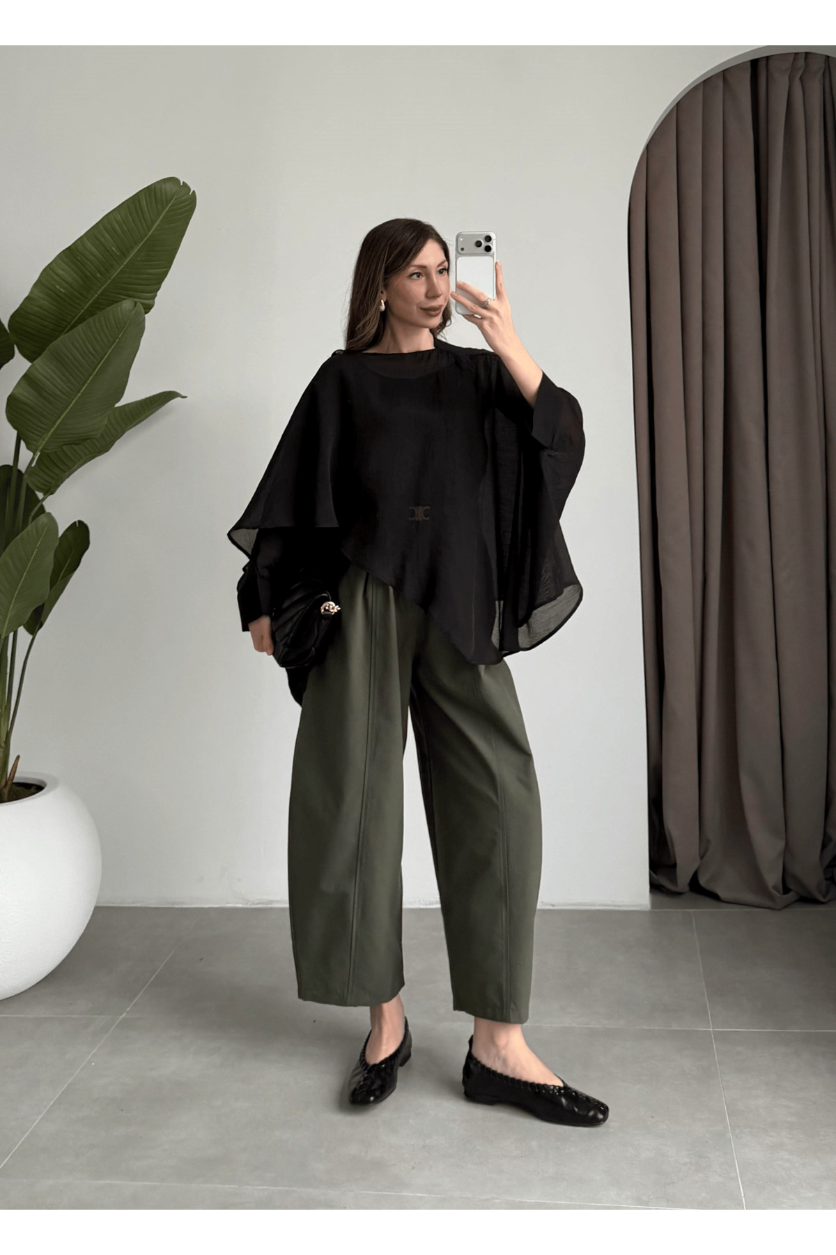 manana fashion  Pelerin Detaylı Oversize Şifon Buz - Görsel 5