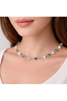 Aurevyn Design Doğal Taşlı Mavi Kalp Desenli Choker Kolye