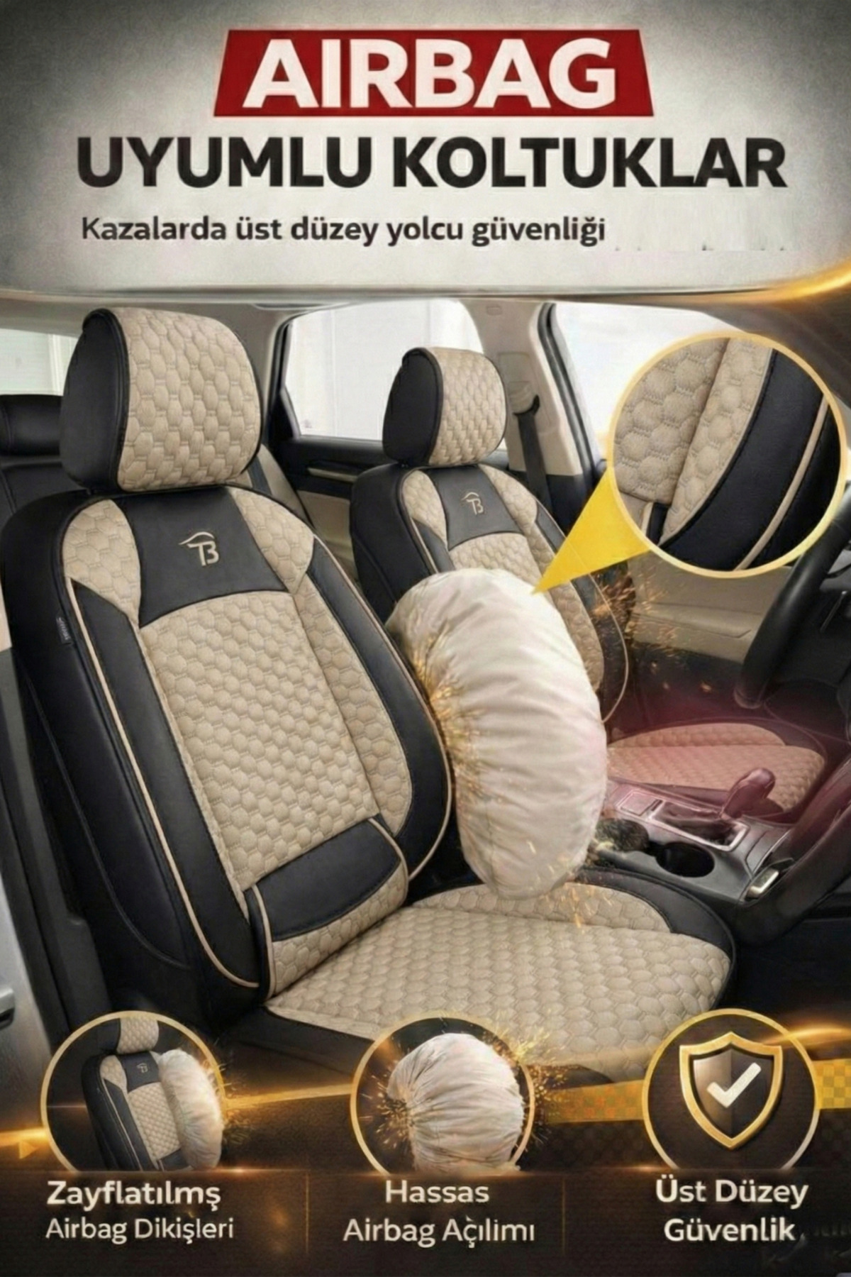 Jeep Cherokee 2001-2008 2+1 Arka Sırt Oturak Uyumlu Altay Serisi Bej Siyah Koltuk Kılıfı — alternatif görsel