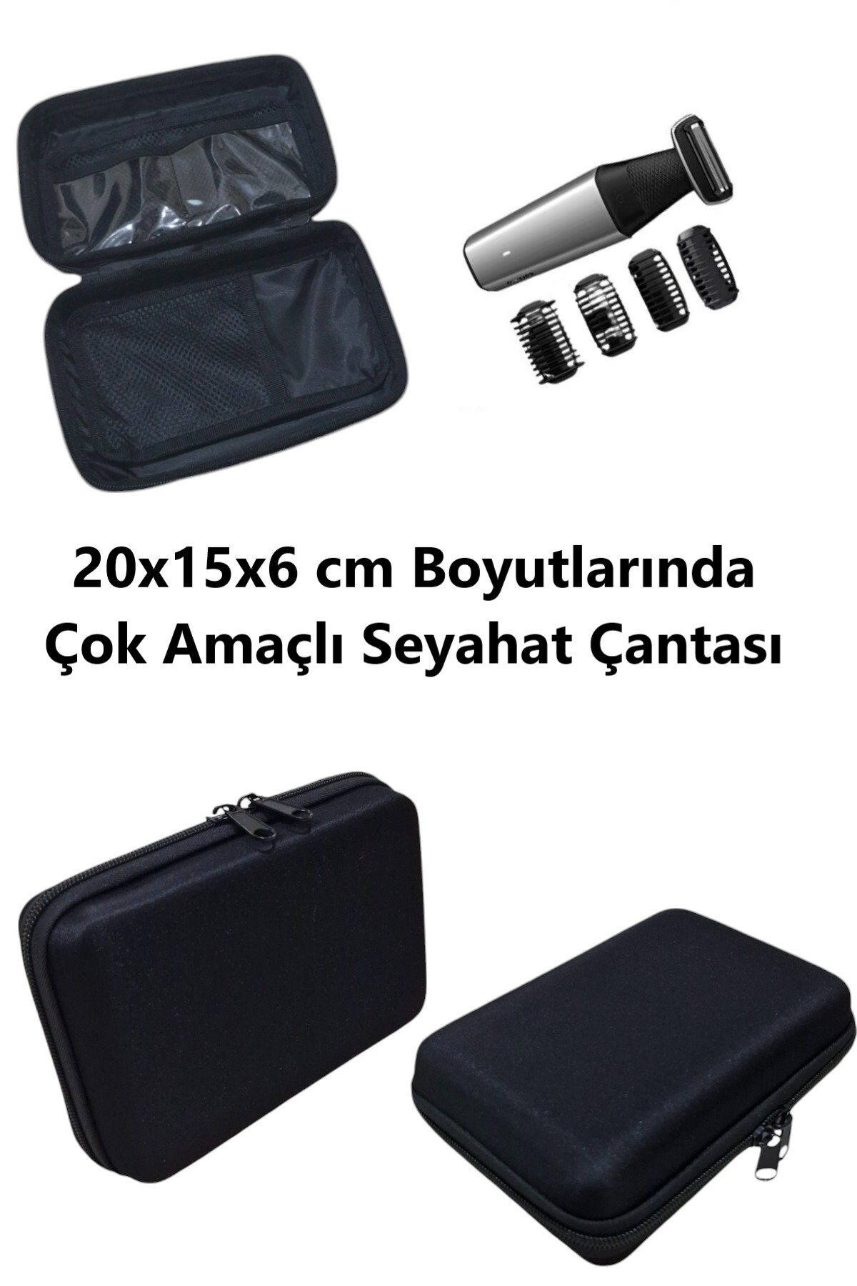 Next Craft Siyah Renk Erkek Tıraş Takımı Çantası Sert Kapaklı Çok Bölmeli Seyahat Organizeri El Çantası görsel 2