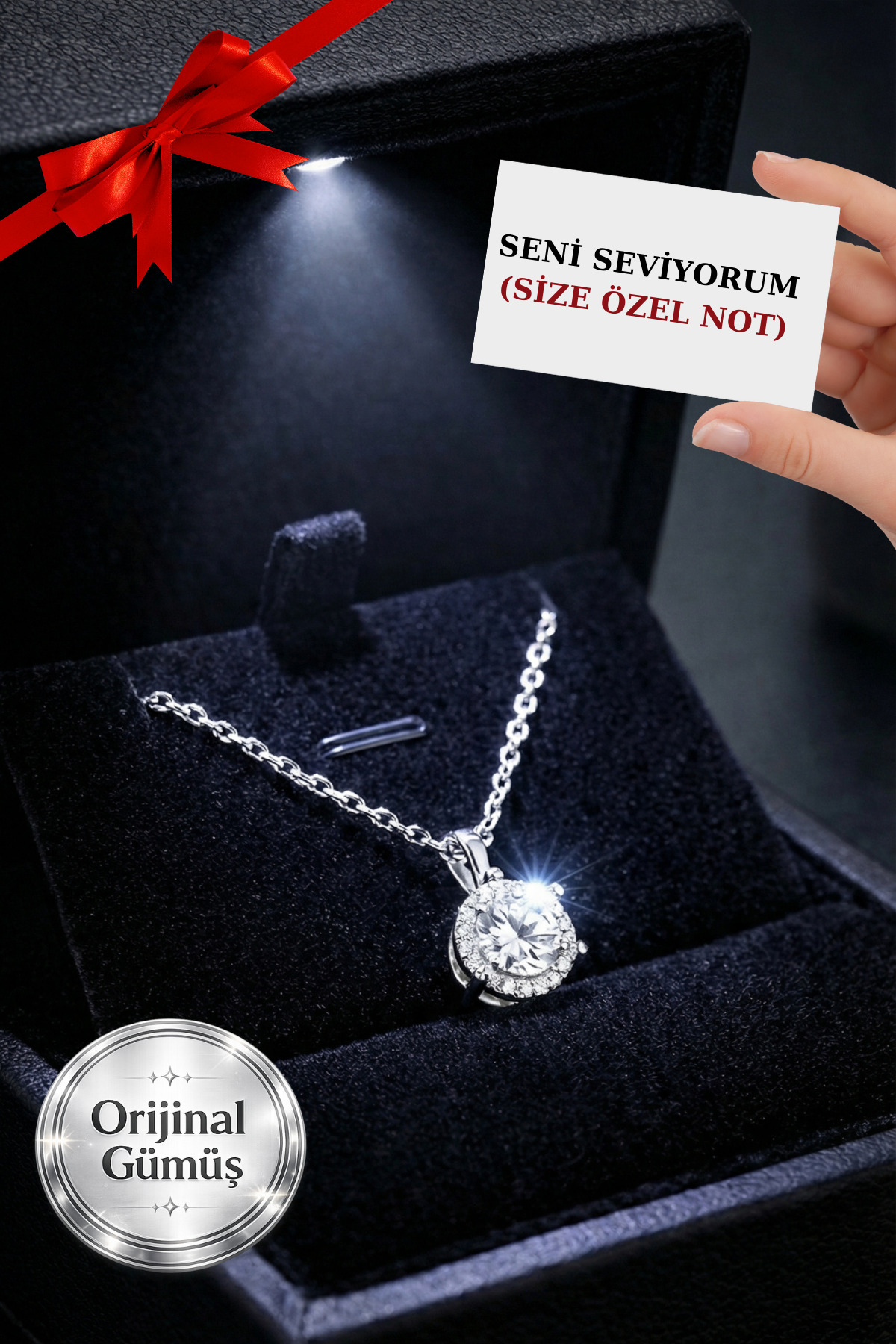 925 STERLING REAL SILVER WOMEN'S NECKLACE IN ILLUMINATED BOX