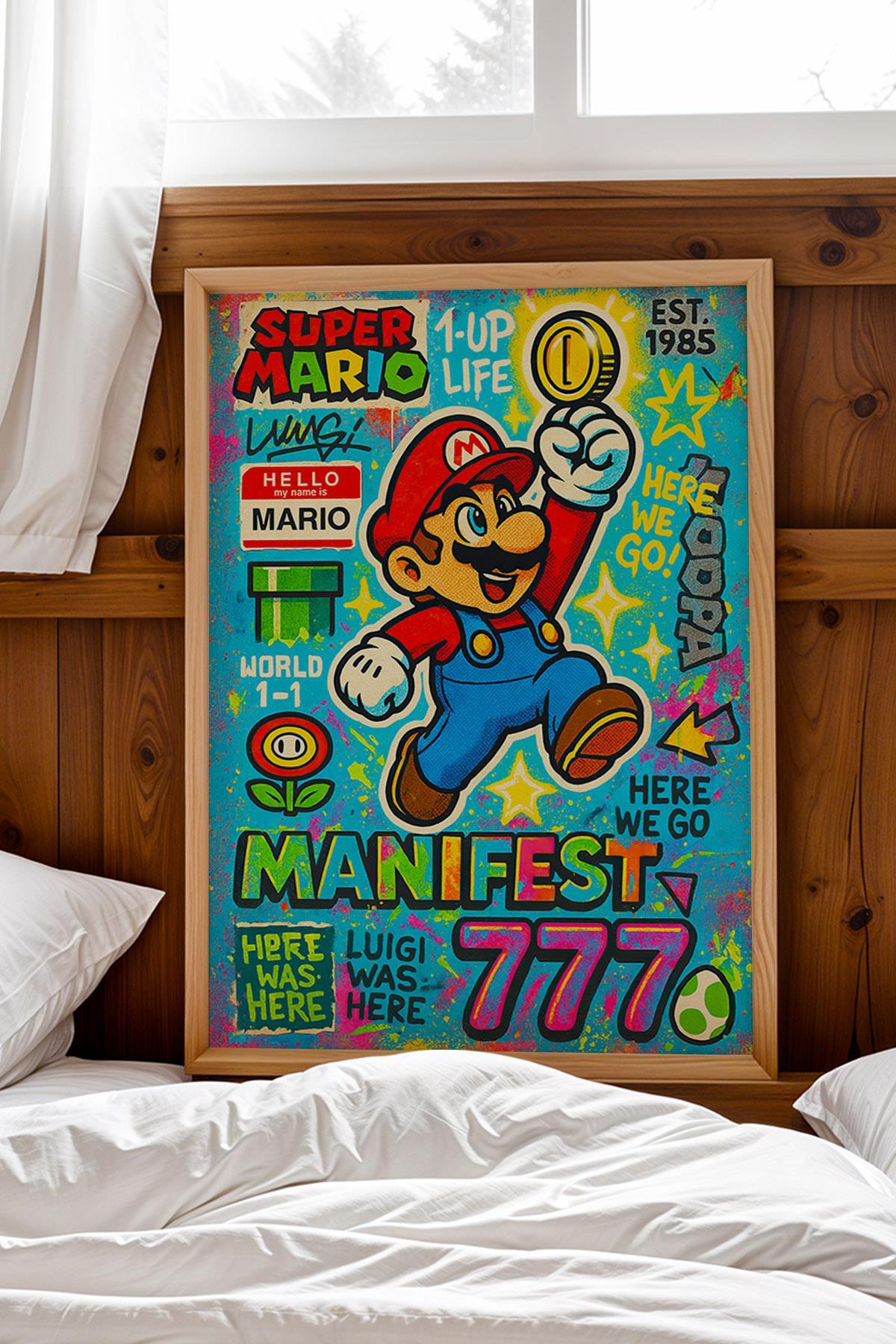 Super Mario Framed Painting Manifest 777 Gift to a Gamer Friend Street Art